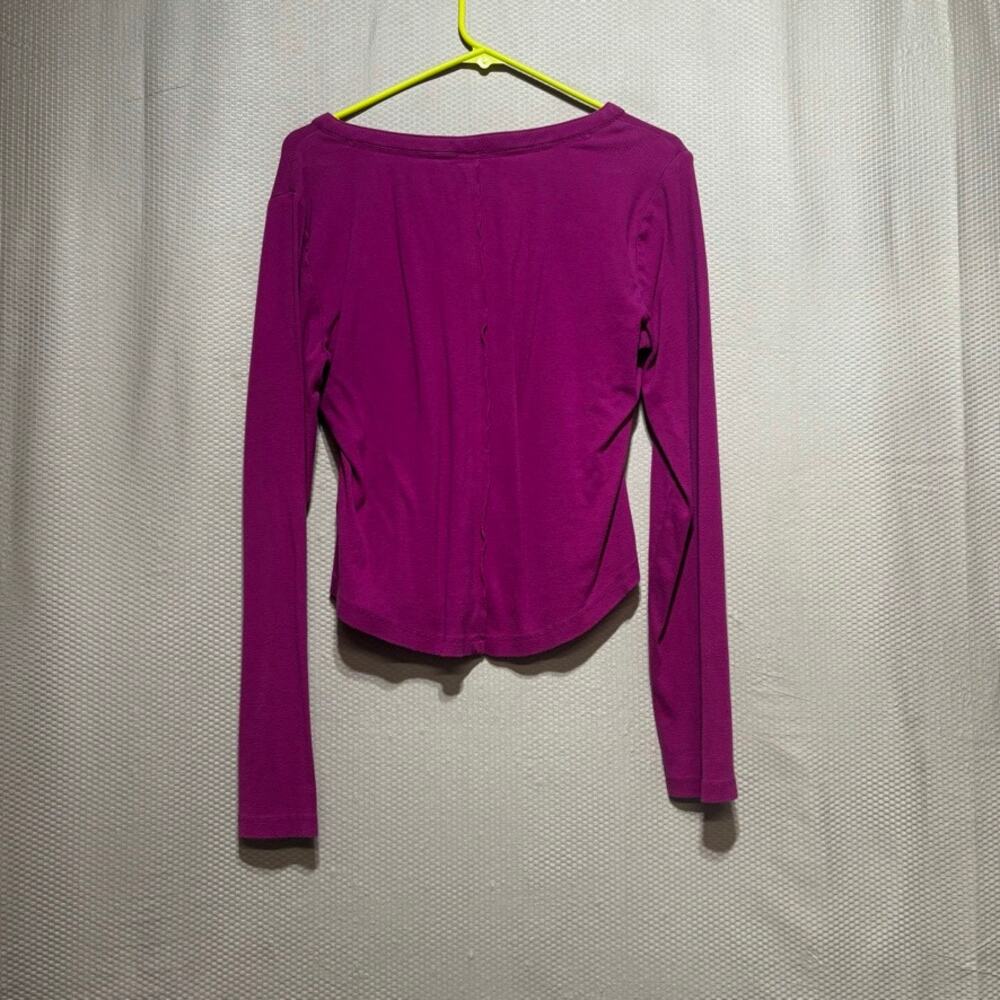 Pilcro Women's Large Fuchsia Purple Long Sleeve Henley Knit Top Stretch Casual - Picture 8 of 8